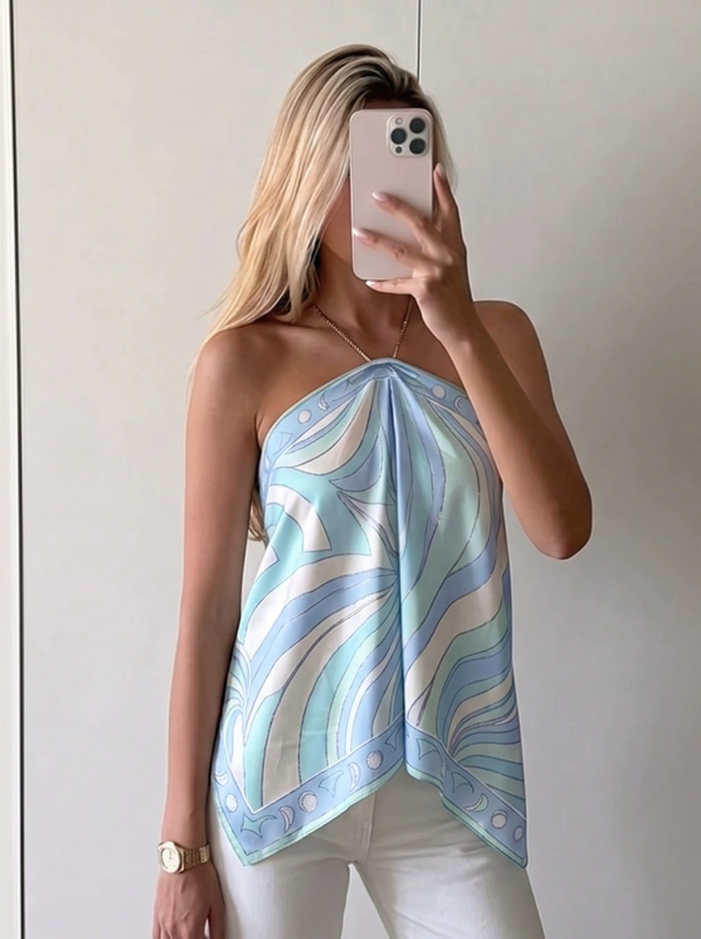 H&M Summer Fashion Sexy Print Halter Backless Tank Top Versatile Vest Women